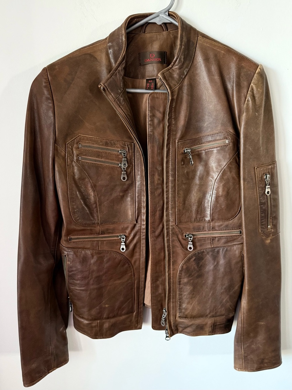 Danier Brown Distressed Leather Moto Jacket Wmns S
